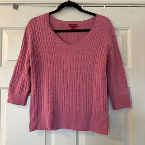 Merona Women's 3/4 Sleeve Cable Knit Sweater V Neck Size Medium Pink Rose Blush